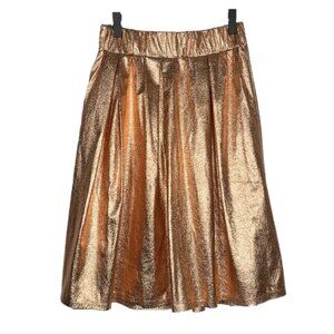 Anthropologie Moulinette Soeurs Elastic Waist Metallic Rose Gold Skirt Size XS